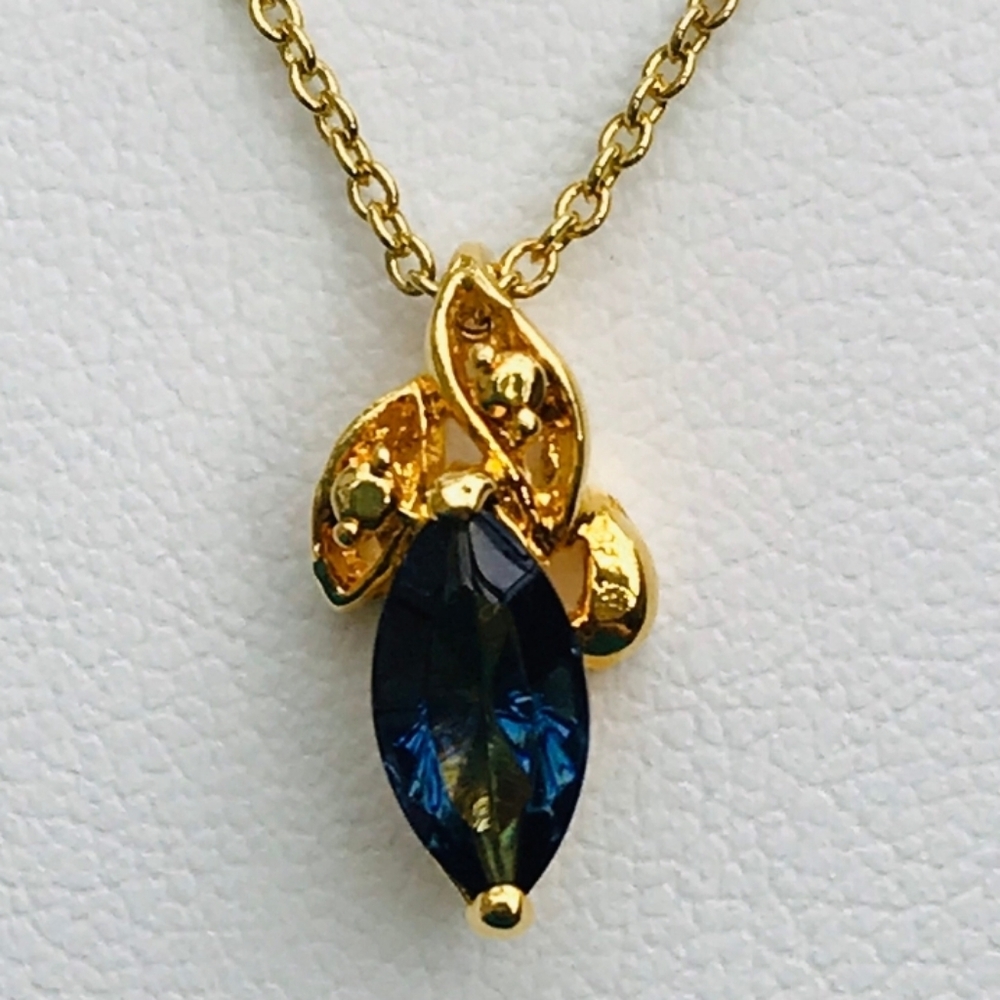 Vintage Lindenwold 14K HGE Gold Plated Blue Simulated Sapphire Necklace